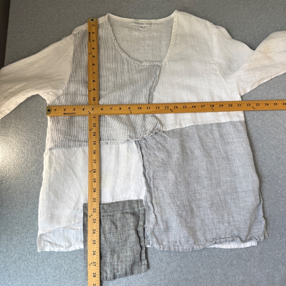 Christopher Calvin Linen Patchwork Top Asymmetric… - image 2